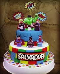 A typical lego brick cake with different size of bricks and their joining parts. Lego Marvel Cake By Virginia Ugel Cumpleanos Avengers Tortas De Cumpleanos Cumpleanos