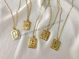 Gold P Initial Necklace Vintage Style Gold Medallion Pendant Necklace 24k Gold Plate Boho Square Initial Necklace Gold Heart Necklace Diamond Floating Necklace