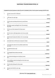 Sequence Of Transformations Worksheet Sentence Transformations 14 Present Perfect And Past Simple In 2020 Present Perfect Present Perfect Sentences Sentences