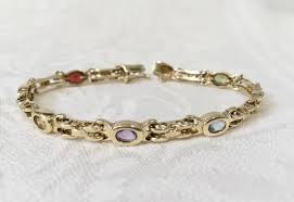 Gemstone Tennis Bracelet 14k Yellow Gold Multi Stone Etsy Gold Link Bracelet Bracelets Sterling Silver Necklace Pendants