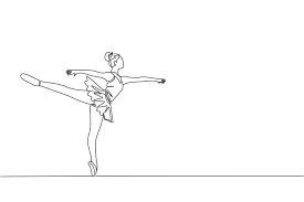un dessin au trait continu d'une jeune danseuse de ballet gracieuse exécute  une danse classique