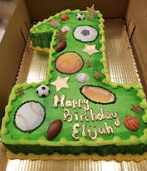 Calumet Bakery Number One Shaped Sports Themed Birthday Cake 1st Birthday Cakes Sports Theme Birthday Themed Birthday Cakes
