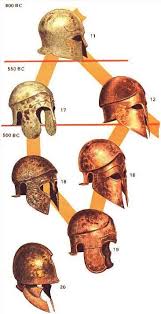 Corinthian Helmet Evolution Greek Helmets Of The Types Found In Thrace Shown In Chronological Order From Peter Con Ancient Armor Ancient Warfare Greek Helmet