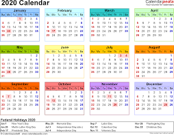 Template 8 2020 Calendar For Word Year At A Glance 1 Page In Color Landscape Or Calendar 2019 Printable Calendar 2019 Template Printable Calendar Template
