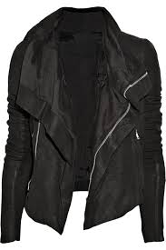 Black Blister Washed Leather Biker Jacket Rick Owens Fashion Style Leather Jacket