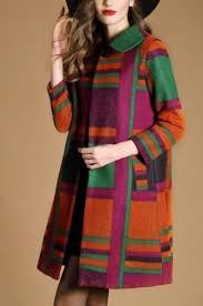 Rainbow Cok Renkli Yun Kadin Kaban Cok Renkli Mont Kaban Kaban Mont Kadin Moda