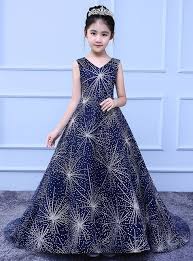 In Stock Ship In 48 Hours Big Girl Blue Tulle Bling Bling Sequins Flower Girl Dress Girls Fancy Dresses Kids Frocks Design Kids Designer Dresses