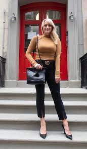 Camel Sweater Black Pants Chic Office Outfit