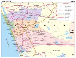 Kerala state districts area population other information dhanvi. Thrissur District Map Kerala District Map With Important Places Of Thrissur Newkerala Com India