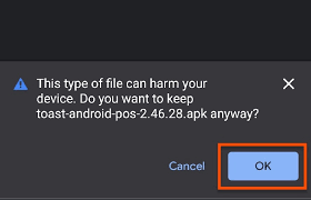 Type in the apk link toasttab.com/link/apk and select go. Installing The Toast App