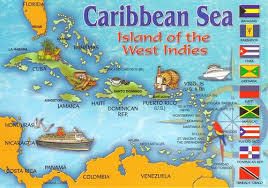 Caribbean Sea Map Postcard West Indies Grenada Island Caribbean