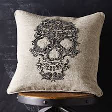 Museum Silver Beaded Skull Pillow In Natural Linen Arhaus Furniture Skull Pillow Pillows Beaded Pillow