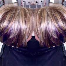 Short blonde hair with purple streaks. Pin By Theresa Groth On Hair Peekaboo Hair Blonde Hair With Highlights Brown Hair With Blonde Highlights