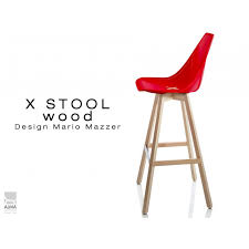Tabouret de bar rouge pieds hetre d inspiration dsb de charles eames. Tabouret De Bar Design X Stool Wood 75 Pietement Bois Naturel Assise Coque Couleur