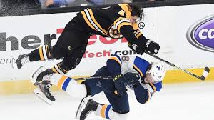 A Helmet Less Torey Krug Delivered The Hit Of The Nhl Playoffs Against The Blues Nhl Stanley Cup Finals Nhl Playoffs Stanley Cup Playoffs