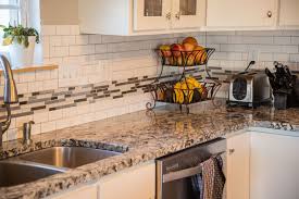 Lennco Granite Countertops And White Subway Tile Backsplash With A White Subway Tiles Kitchen Backsplash Tile Countertops Kitchen Glass Tile Backsplash Kitchen