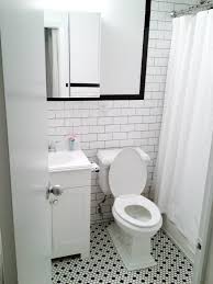 The Little House In The City The Bathroom Revealed Black And White Bathroom Floor White Bathroom Tiles White Tile Floor