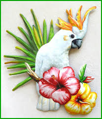 Painted Metal Wall Hanging Tropical Decor Cockatoo Parrot Etsy Tropical Metal Wall Art Tropical Art Tropical Wall Art