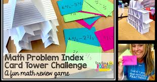 Then hold one card in your right hand with your index finger and thumb and the other card in your left hand with your index finger and thumb (use middle finger if needed). Math Problem Index Card Tower A Fun Review Game Teaching In Room 6