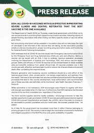 We did not find results for: All Covid 19 Vaccines With Eua Effective In Preventing Severe Illness And Deaths Reiterates That The Best Vaccine Is The One Available Doh Car