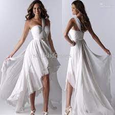 Discount Beach Style Dhyz 07 Stylishdresses 42 High Low Wedding Dresses One Shoulder Beaded Pleated Sash Short Front Long Back Gown Latest Gowns Online Wedding Online Wedding Dress White Homecoming