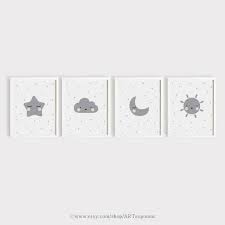 Star Cloud Moon Sun Printable Nursery Art Set Of 4 Poster Baby Etsy Arte Para El Cuarto Del Bebe Arte Para Guarderia Cunas Para Bebes