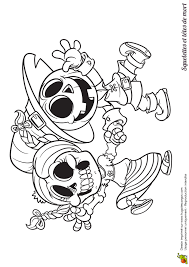 Coloriage d'une petite fille déguisée en squelette pour Halloween avec un  petit garçon