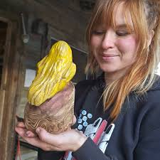 Handmade Yellow Bird by Chainsaw Carver