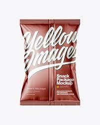 Download Metallic Snack Package Mockup Back View In Flow Pack Mockups On Yellow Images Object Mockups