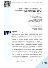 Pdf Business Process Re Engineering The Technique To Improve Delivering Speed Of Service Industry In Tanzania