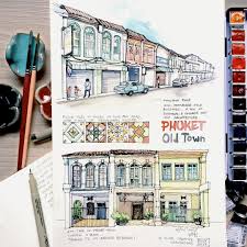 City Sketching Of Phuket Old Town Thailand