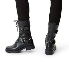 Sting Black Leather Lace Up Biker Boots By Kurt Geiger London Kurt Geiger Black Biker Boots Boots Biker Boots