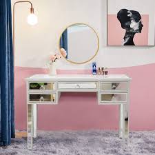 Choose from contactless same day delivery, drive up and more. Ktaxon 5 Drawer Mirrored Makeup Table Mirrored Desk Vanity Furniture Nightstand Glass Silver Walmart Com Walmart Com