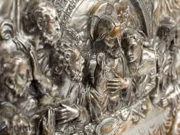 Ca si în celelalte lucrari ale geniului, acest tablou la fel istoria tabloului. Vechi Tablou Religios In Basorelief De AlamÄƒ ArgintatÄƒ Cina Cea De TainÄƒ