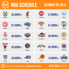 Prior to the announcement, it was reported the lakers would battle the golden state warriors on opening day at staples center on tnt on oct. Nba Schedule October 26 2019 Saturday Nba Schedule Nba Schedule