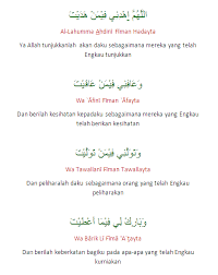 Allahummah dini fi man hadait, wa 'afini fiman 'afait, wa tawallani fi man tawallait, wa barik li fi ma a'thait, wa qini. Doa Qunut Pendek Dalam Rumi