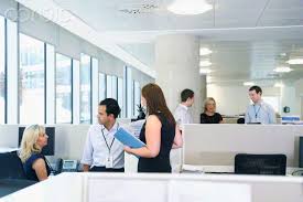 Business People Talking At Office Cubicle Office Cubicle City Office Business People