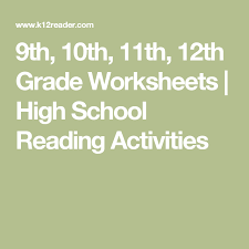9th 10th 11th 12th Grade Worksheets High School Reading Activities High School Reading Reading Activities Reading