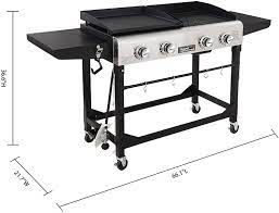 Search for gas grill and griddle combo on our web now Buy Royal Gourmet Gd401 Portable Propane Gas Grill And Griddle Combo With Side Table 4 Burner Folding Legs Versatile Outdoor Black Online In Turkey B01env3uda