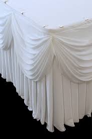 Our basic skirting pleat styles (pictured at right) are: Pleated Table Skirt With Swag Velcro 75h X 650cm Holstens