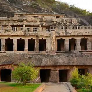 Rock-cut architecture at Undavalli Caves, AI generated