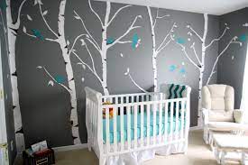 Awesome White Grey Wood Modern Design Babys Room Decoration Ideas Wallpaper Tree Bird White Wood Crib Clu Nursery Color Scheme Turquoise Nursery Nursery Colors