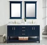 Navy Blue Undermount Double Sink Bathroom Vanity with Carrara White Natural  Marble Top