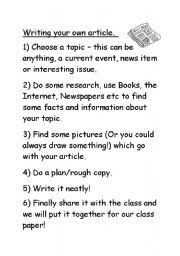 An article is an expression of one's thought on an issue or a subject logically and coherently written in meaningful paragraphs. Writing Your Own Article For A Class Newspaper Esl Worksheet By Koreasara