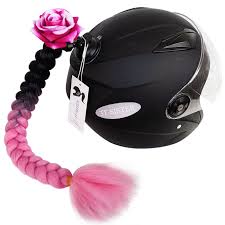 3t Sister Helmet Pigtails Gradient Ramp Helmet Braids Ponytail Helmet Hair With Suction Cup With Bow In 2020 Braided Ponytail Helmet Hair Ponytail