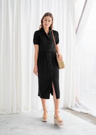 Relaxed Puff Sleeve Midi Dress Black Midi Dresses Other Stories Klader