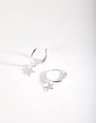 Gemstone sterling silver stud earrings. Sterling Silver Plain Star Dangle Hoop Earrings Lovisa