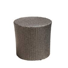 Noble House Jalen Grey Round Barrel Wicker Outdoor Side Table 3662 The Home Depot Outdoor Side Table Noble House Wicker