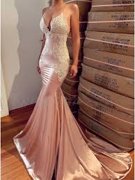 Don't know where to buy your dream prom dress? Spaghetti Straps Mermaid Evening Dress Blush Backless Prom Dress With Lace 0 00 Only Romprom Com