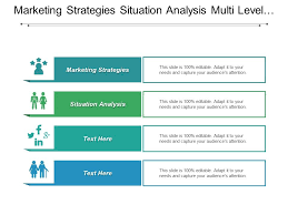Your situation analysis helps you define the context for your marketing plan by looking at trends, customer preferences, competitor strengths and weaknesses, and anything else that may impact sales. Marketing Strategies Situation Analysis Multi Level Marketing Data Marketing Cpb Powerpoint Shapes Powerpoint Slide Deck Template Presentation Visual Aids Slide Ppt